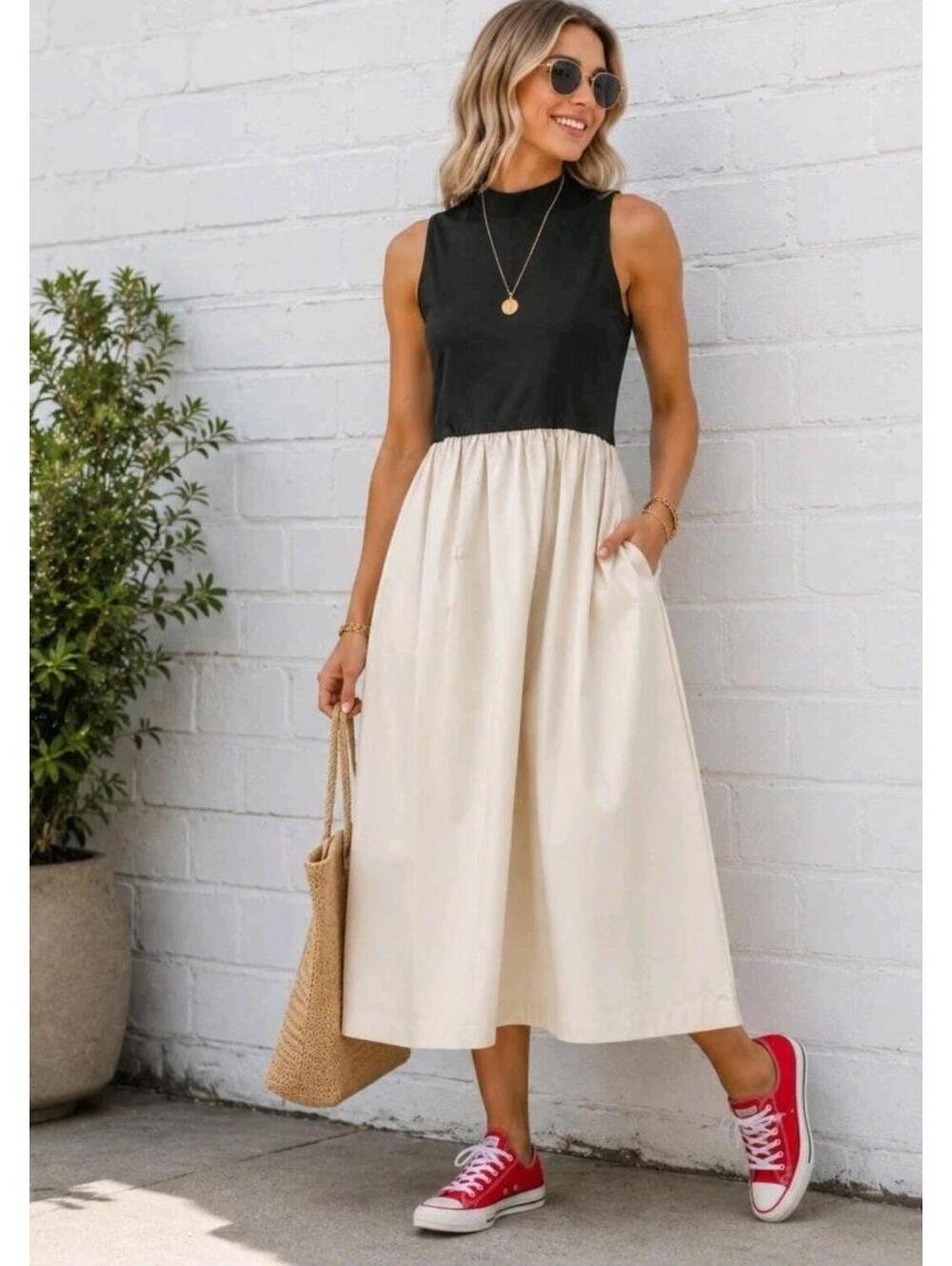 London Times Mock Neck Two-Fer Women's Dress Mixed Media Knit/ Woven L NWT#AA